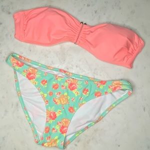 Coral and teal bikini set